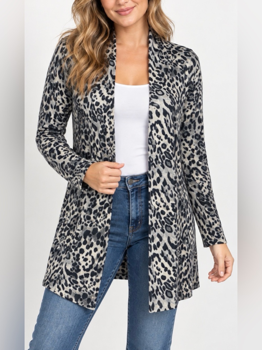Cashmere by Charter Club 100% Cashmere Leopard Print Open Front Cardigan Small